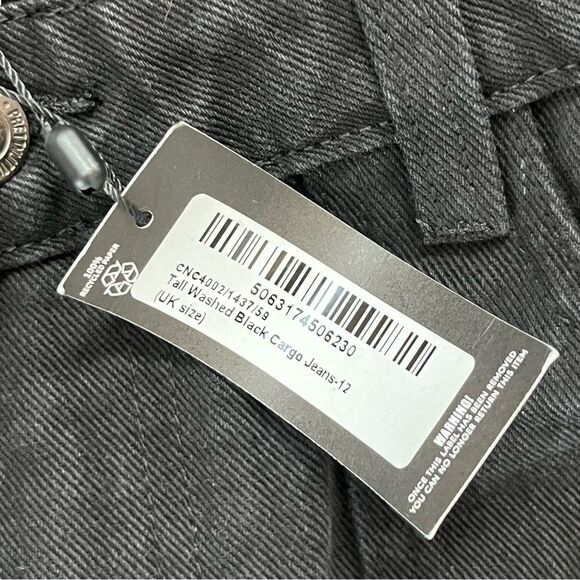 PrettyLittleThings Jeans Size 8 Washed Black Cargo Pocket Wide Leg Relaxed Fit - Picture 9 of 10